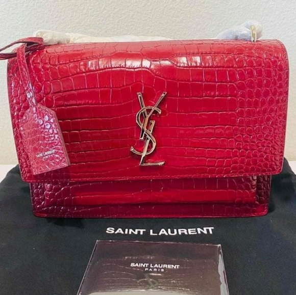 New YSL SUNSETMedium Red Croc black Crossbody Bag - Picture 2 of 14